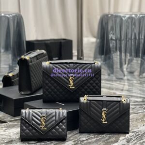 Replica YSL Saint Laurent Envelope Large Bag In Mix Matelasse Grain De Poudre Embossed Leather 487198 Black with Gold Hardware