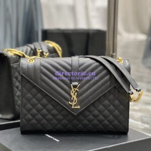 Replica YSL Saint Laurent Envelope Large Bag In Mix Matelasse Grain De Poudre Embossed Leather 487198 Black with Gold Hardware 2