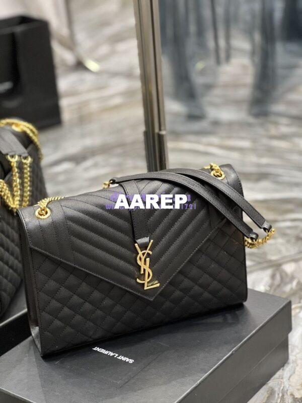 Replica YSL Saint Laurent Envelope Large Bag In Mix Matelasse Grain De Poudre Embossed Leather 487198 Black with Gold Hardware 5