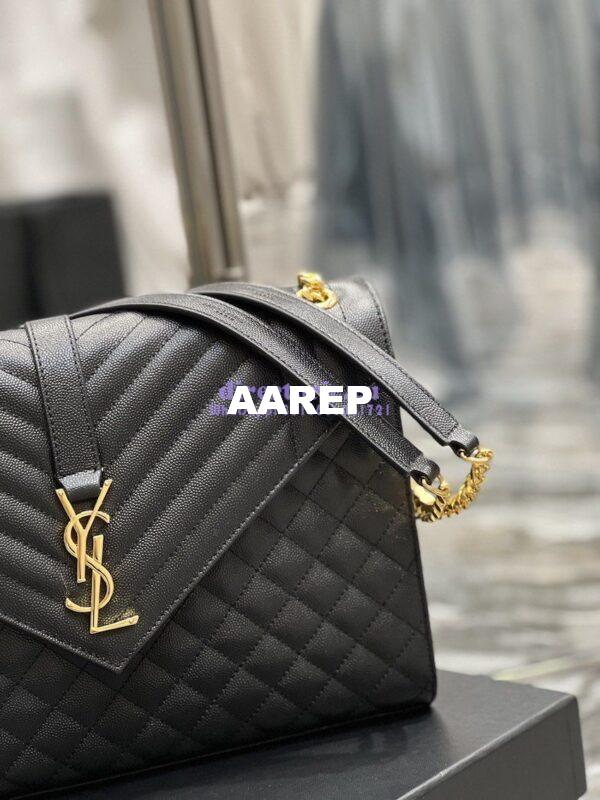 Replica YSL Saint Laurent Envelope Large Bag In Mix Matelasse Grain De Poudre Embossed Leather 487198 Black with Gold Hardware 7