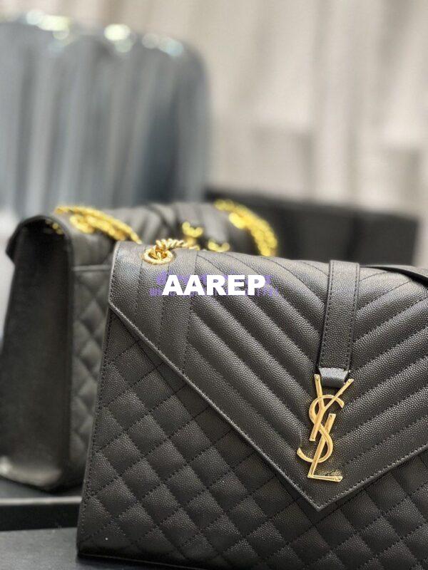 Replica YSL Saint Laurent Envelope Large Bag In Mix Matelasse Grain De Poudre Embossed Leather 487198 Black with Gold Hardware 8