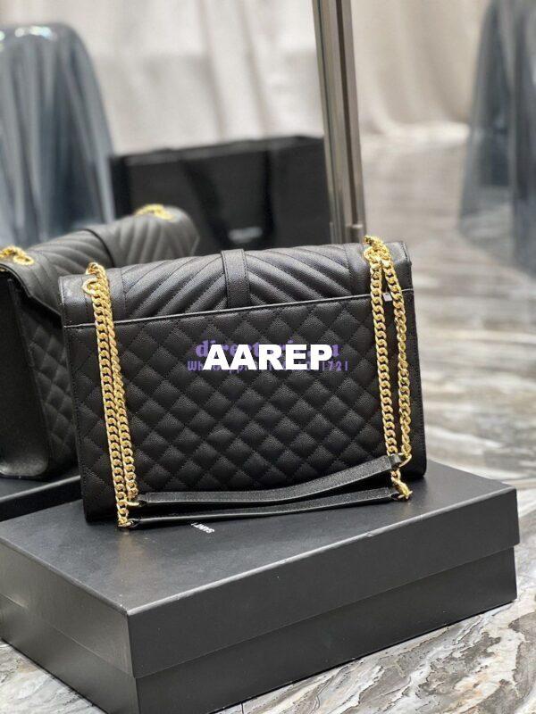 Replica YSL Saint Laurent Envelope Large Bag In Mix Matelasse Grain De Poudre Embossed Leather 487198 Black with Gold Hardware 10