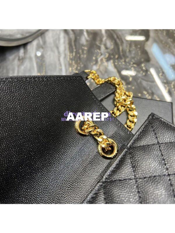 Replica YSL Saint Laurent Envelope Large Bag In Mix Matelasse Grain De Poudre Embossed Leather 487198 Black with Gold Hardware 12