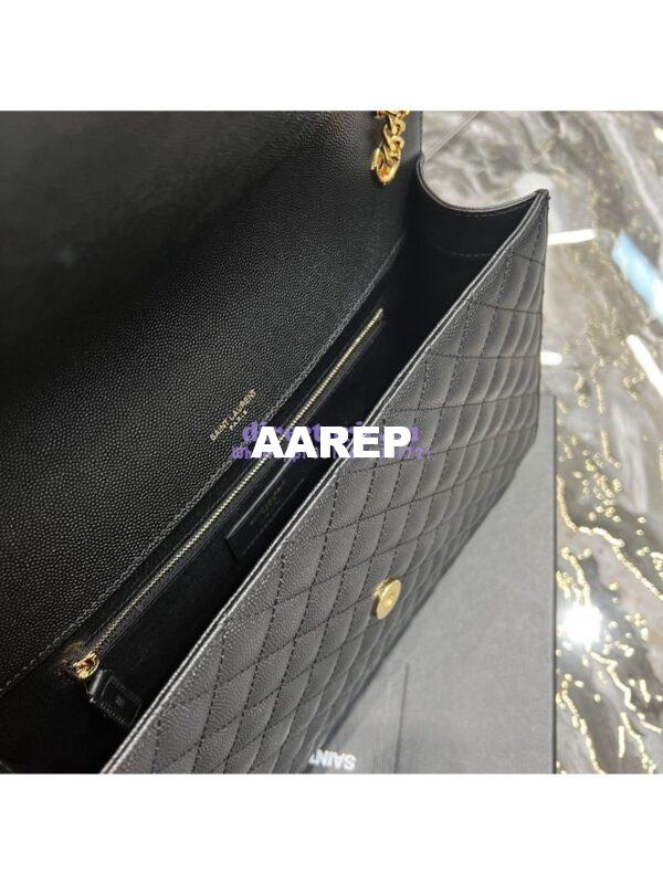 Replica YSL Saint Laurent Envelope Large Bag In Mix Matelasse Grain De Poudre Embossed Leather 487198 Black with Gold Hardware 13