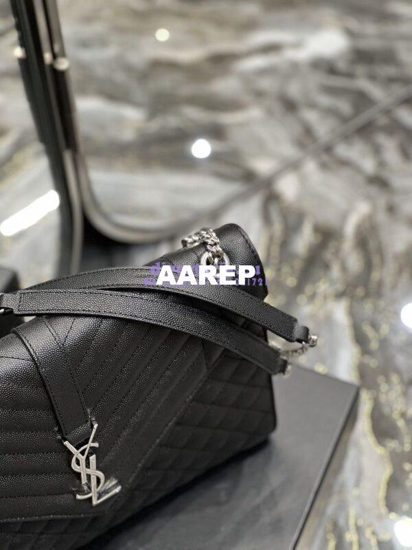 Replica YSL Saint Laurent Envelope Large Bag In Mix Matelasse Grain De Poudre Embossed Leather 487198 Black with Silver Hardware 8