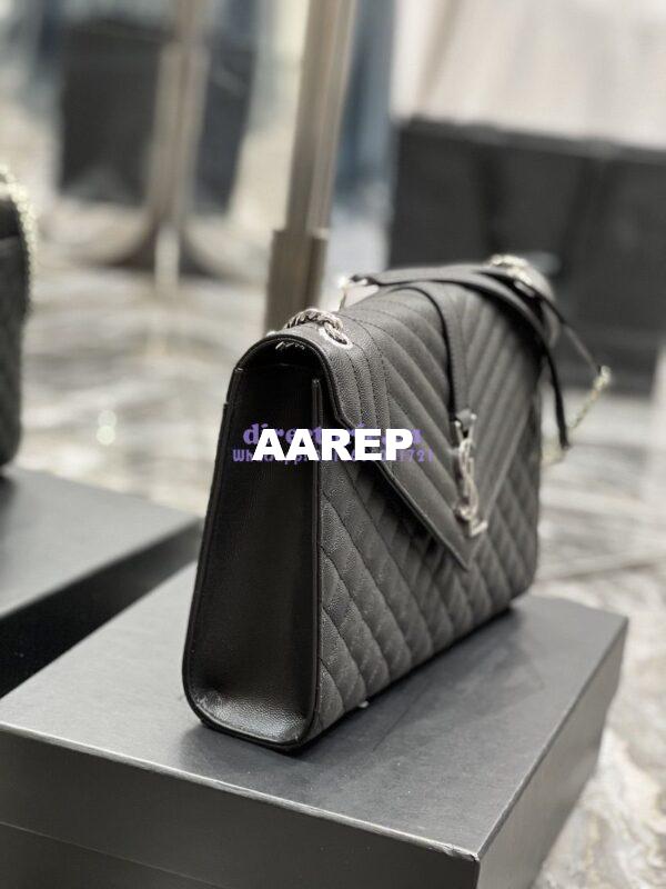 Replica YSL Saint Laurent Envelope Large Bag In Mix Matelasse Grain De Poudre Embossed Leather 487198 Black with Silver Hardware 9