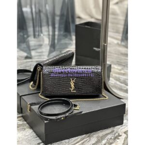 Replica YSL Saint Laurent Kate 99 Chain Bag In Crocodile Embossed Calfskin 6606181 Black