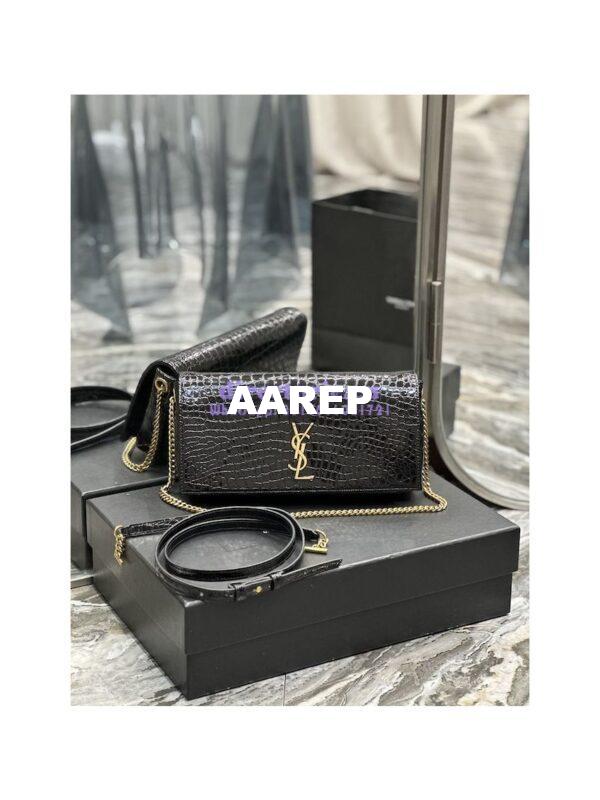 Replica YSL Saint Laurent Kate 99 Chain Bag In Crocodile Embossed Calfskin 6606181 Black 3