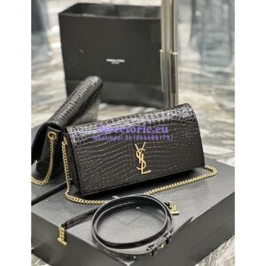 Replica YSL Saint Laurent Kate 99 Chain Bag In Crocodile Embossed Calfskin 6606181 Black 2