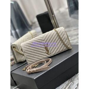 Replica YSL Saint Laurent Kate 99 Chain Bag In Quilted Linen 6606181 Beige 2
