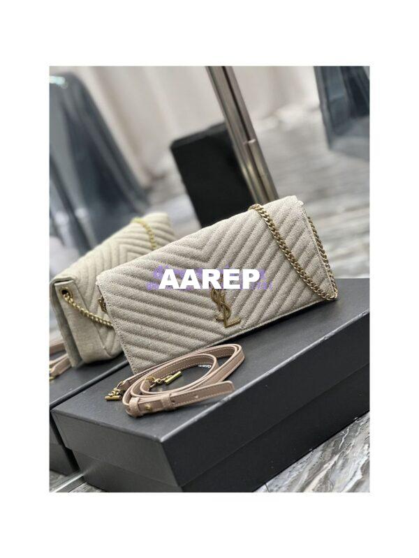 Replica YSL Saint Laurent Kate 99 Chain Bag In Quilted Linen 6606181 Beige 4