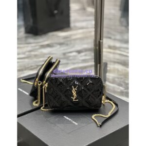 Replica Saint Laurent YSL Becky Double-Zip Pouch in Quilted Lambskin 608941 Black Patent