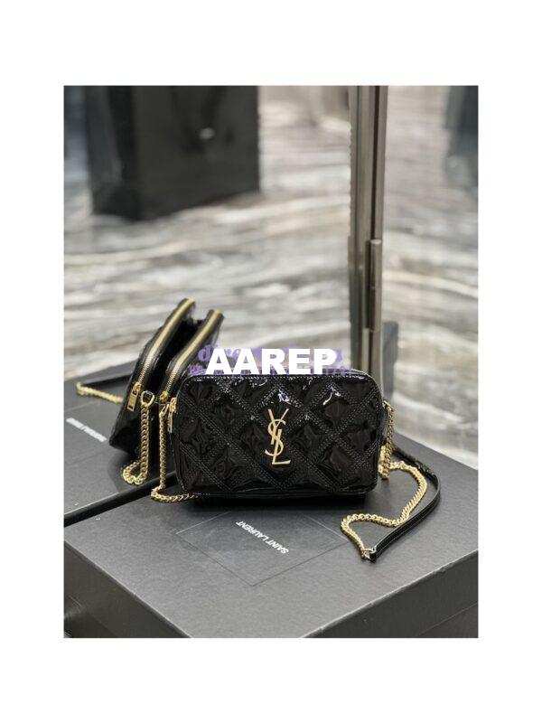 Replica Saint Laurent YSL Becky Double-Zip Pouch in Quilted Lambskin 608941 Black Patent 3