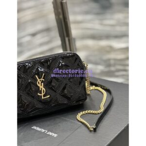 Replica Saint Laurent YSL Becky Double-Zip Pouch in Quilted Lambskin 608941 Black Patent 2
