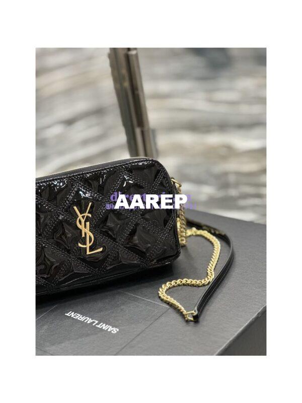 Replica Saint Laurent YSL Becky Double-Zip Pouch in Quilted Lambskin 608941 Black Patent 4