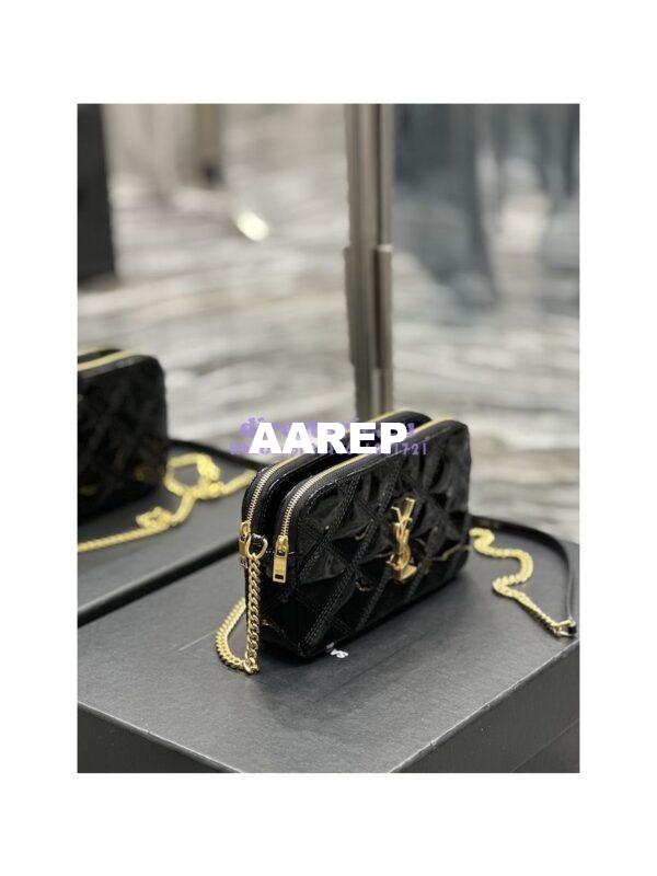 Replica Saint Laurent YSL Becky Double-Zip Pouch in Quilted Lambskin 608941 Black Patent 5