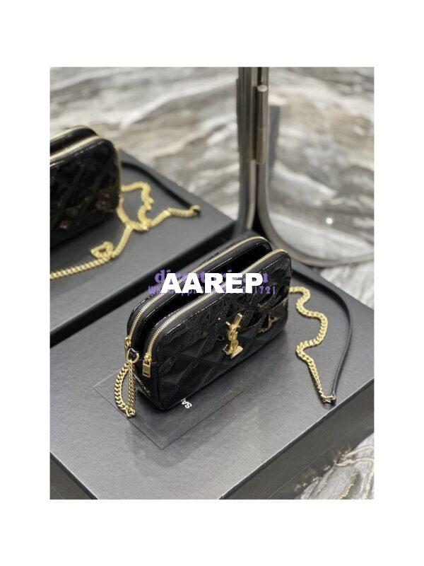 Replica Saint Laurent YSL Becky Double-Zip Pouch in Quilted Lambskin 608941 Black Patent 7