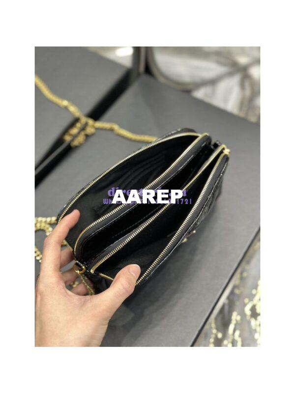 Replica Saint Laurent YSL Becky Double-Zip Pouch in Quilted Lambskin 608941 Black Patent 9