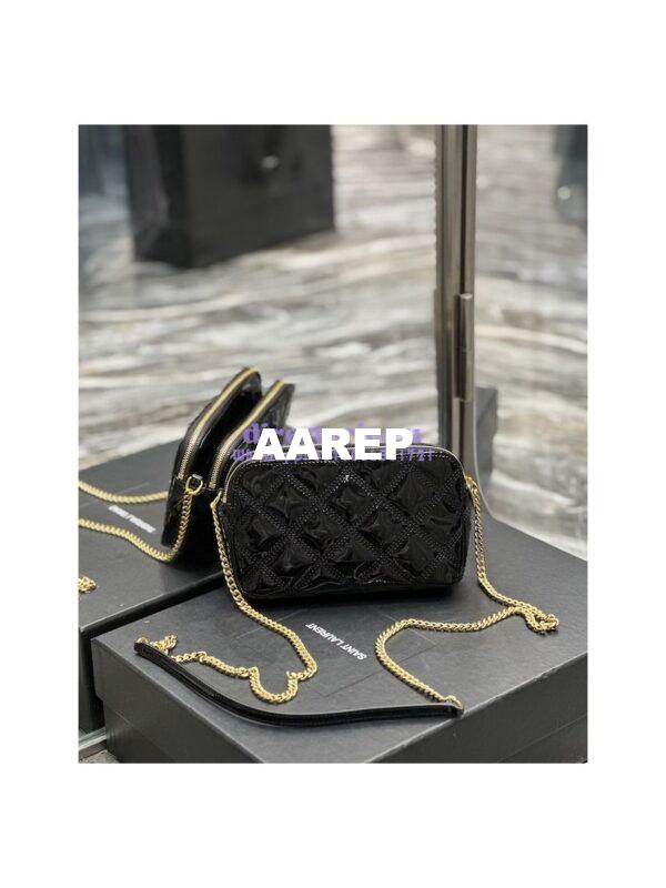 Replica Saint Laurent YSL Becky Double-Zip Pouch in Quilted Lambskin 608941 Black Patent 13