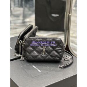 Replica Saint Laurent YSL Becky Double-Zip Pouch in Quilted Lambskin 608941 Black with Silver
