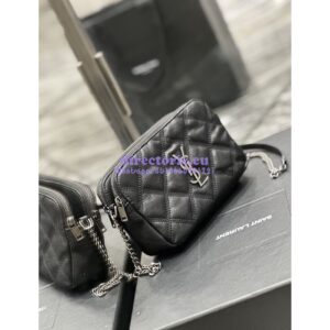 Replica Saint Laurent YSL Becky Double-Zip Pouch in Quilted Lambskin 608941 Black with Silver 2