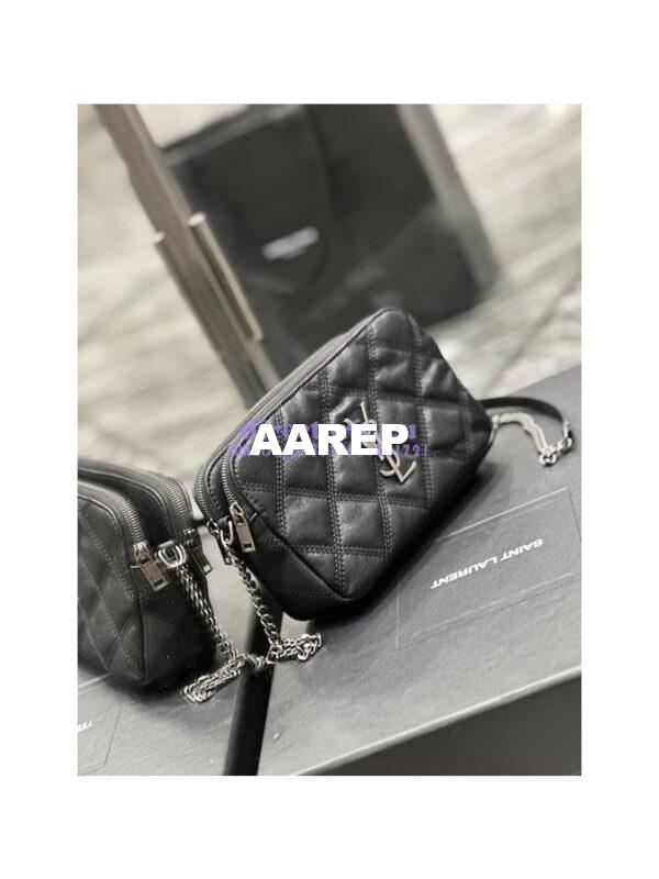 Replica Saint Laurent YSL Becky Double-Zip Pouch in Quilted Lambskin 608941 Black with Silver 4