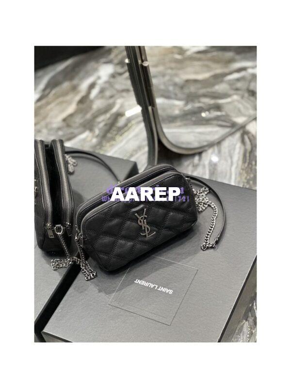 Replica Saint Laurent YSL Becky Double-Zip Pouch in Quilted Lambskin 608941 Black with Silver 5