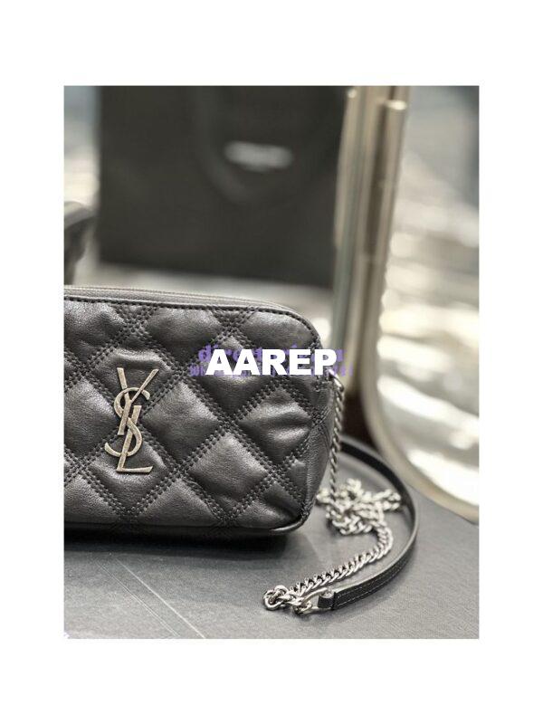 Replica Saint Laurent YSL Becky Double-Zip Pouch in Quilted Lambskin 608941 Black with Silver 7