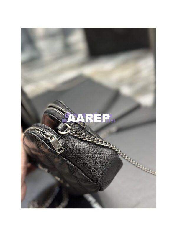 Replica Saint Laurent YSL Becky Double-Zip Pouch in Quilted Lambskin 608941 Black with Silver 9