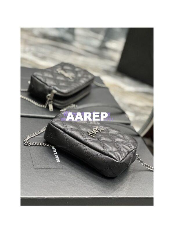 Replica Saint Laurent YSL Becky Double-Zip Pouch in Quilted Lambskin 608941 Black with Silver 13