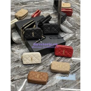 Replica Saint Laurent YSL Becky Double-Zip Pouch in Quilted Lambskin 608941 Beige