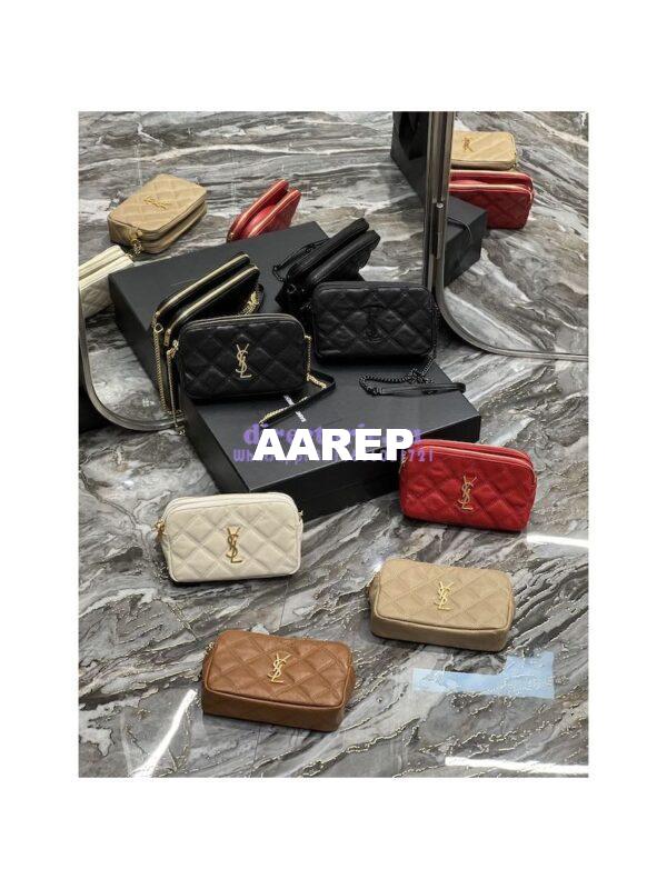 Replica Saint Laurent YSL Becky Double-Zip Pouch in Quilted Lambskin 608941 Beige 3