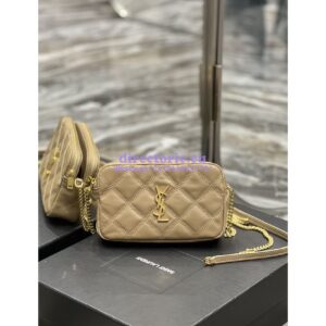 Replica Saint Laurent YSL Becky Double-Zip Pouch in Quilted Lambskin 608941 Beige 2
