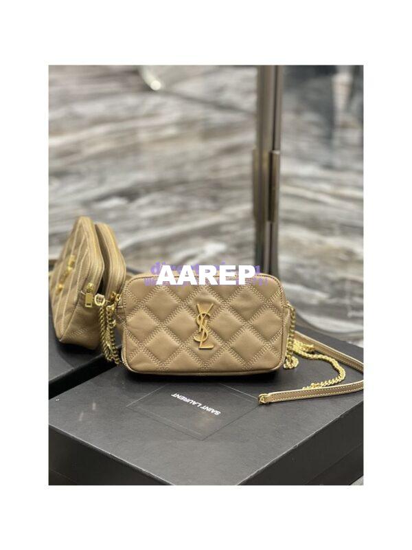 Replica Saint Laurent YSL Becky Double-Zip Pouch in Quilted Lambskin 608941 Beige 4