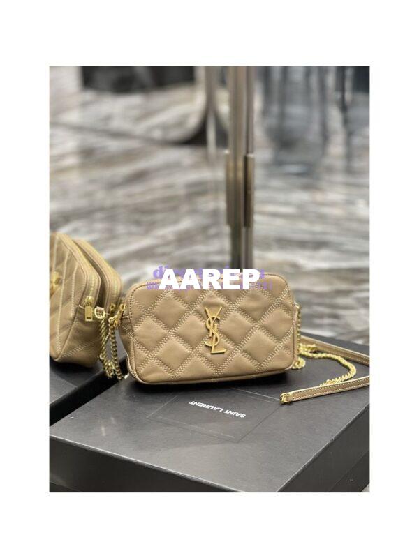 Replica Saint Laurent YSL Becky Double-Zip Pouch in Quilted Lambskin 608941 Beige 5