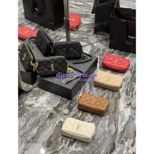 Replica Saint Laurent YSL Becky Double-Zip Pouch in Quilted Lambskin 608941 Caramel