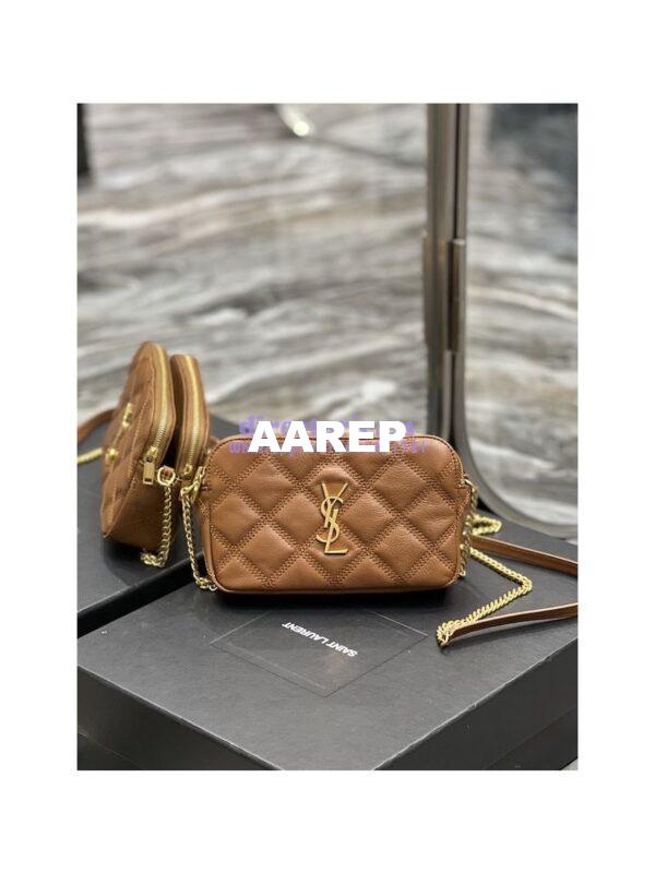 Replica Saint Laurent YSL Becky Double-Zip Pouch in Quilted Lambskin 608941 Caramel 4