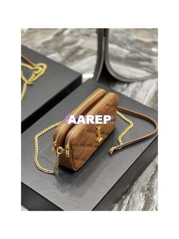 Replica Saint Laurent YSL Becky Double-Zip Pouch in Quilted Lambskin 608941 Caramel 5
