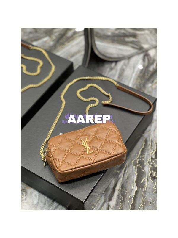 Replica Saint Laurent YSL Becky Double-Zip Pouch in Quilted Lambskin 608941 Caramel 6