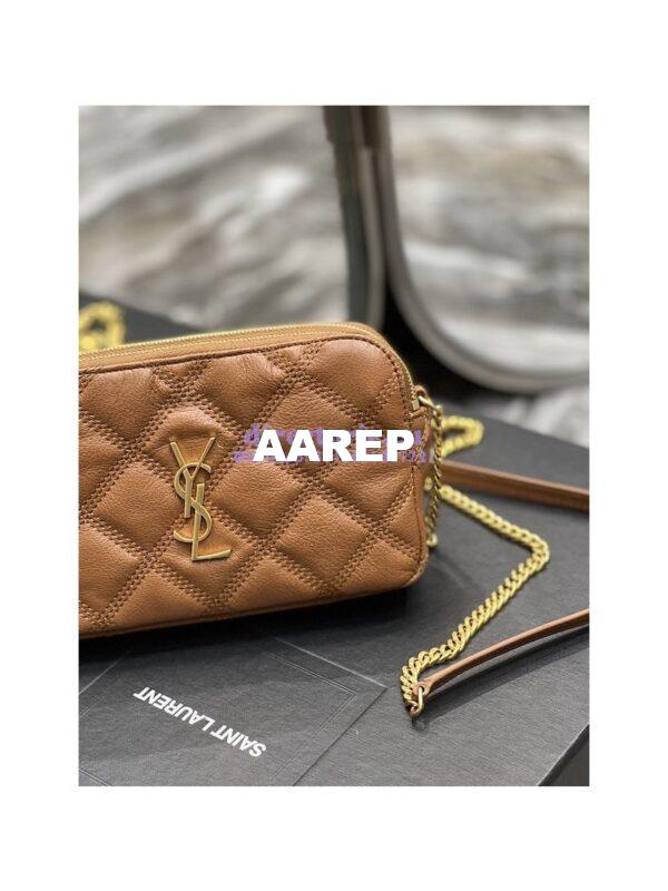 Replica Saint Laurent YSL Becky Double-Zip Pouch in Quilted Lambskin 608941 Caramel 8