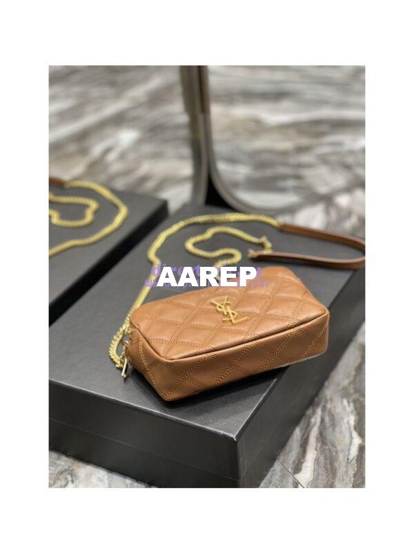Replica Saint Laurent YSL Becky Double-Zip Pouch in Quilted Lambskin 608941 Caramel 12