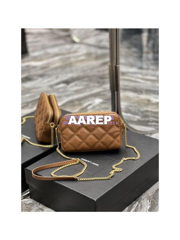 Replica Saint Laurent YSL Becky Double-Zip Pouch in Quilted Lambskin 608941 Caramel 13