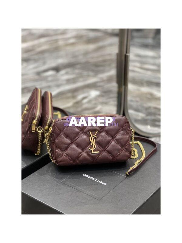 Replica Saint Laurent YSL Becky Double-Zip Pouch in Quilted Lambskin 608941 Wine 3