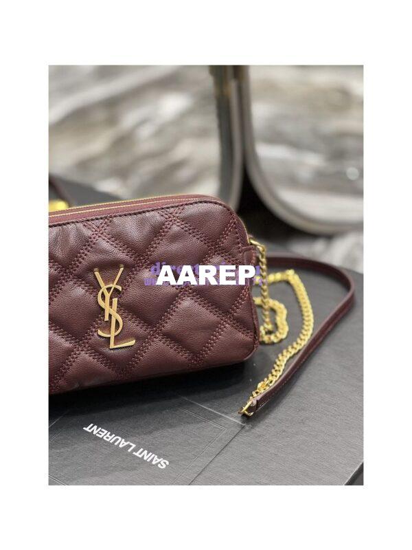 Replica Saint Laurent YSL Becky Double-Zip Pouch in Quilted Lambskin 608941 Wine 4