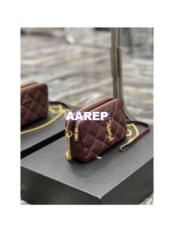 Replica Saint Laurent YSL Becky Double-Zip Pouch in Quilted Lambskin 608941 Wine 6