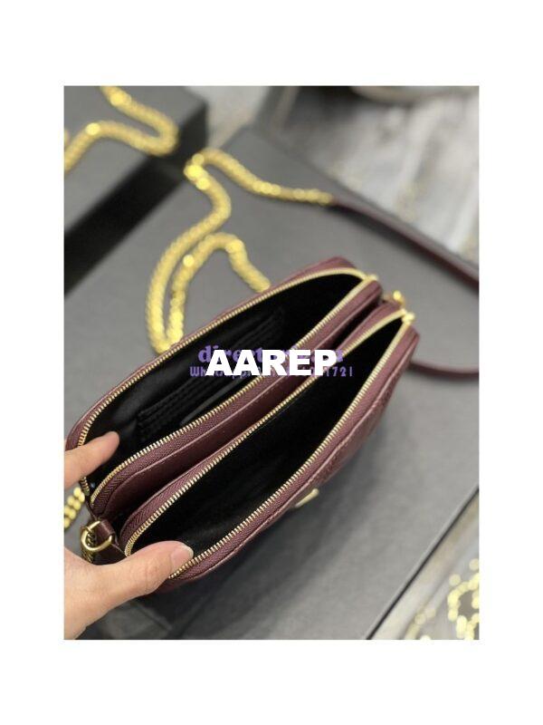 Replica Saint Laurent YSL Becky Double-Zip Pouch in Quilted Lambskin 608941 Wine 9