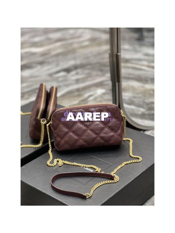 Replica Saint Laurent YSL Becky Double-Zip Pouch in Quilted Lambskin 608941 Wine 11