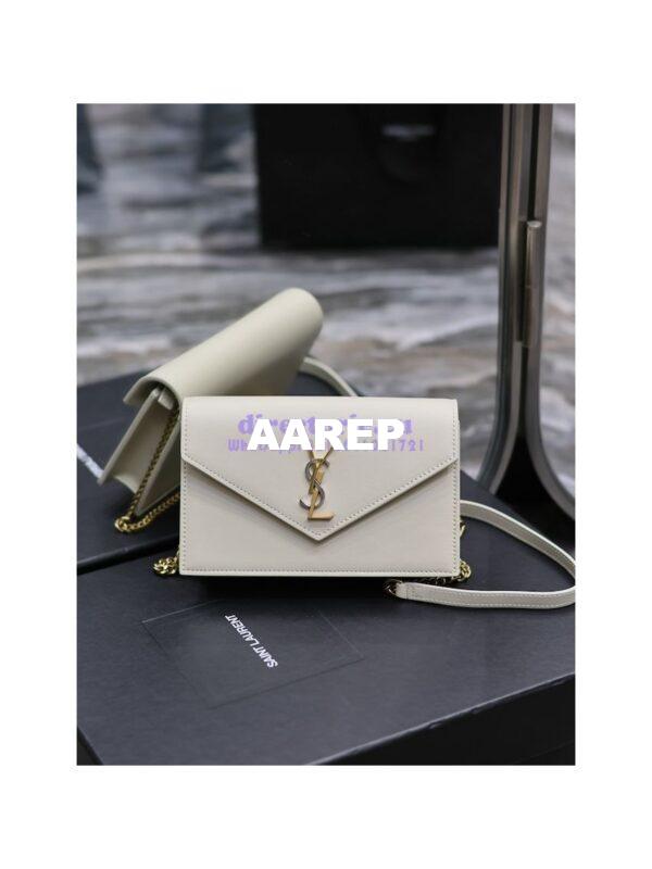 Replica YSL Saint Laurent Cassandre Envelope Chain Wallet In Smooth Leather 743050 Blanc 3