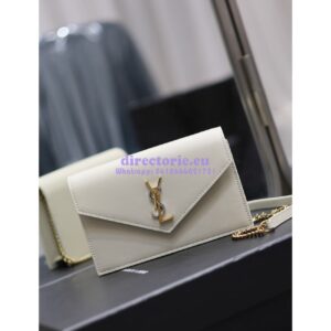 Replica YSL Saint Laurent Cassandre Envelope Chain Wallet In Smooth Leather 743050 Blanc 2