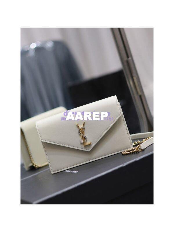 Replica YSL Saint Laurent Cassandre Envelope Chain Wallet In Smooth Leather 743050 Blanc 4